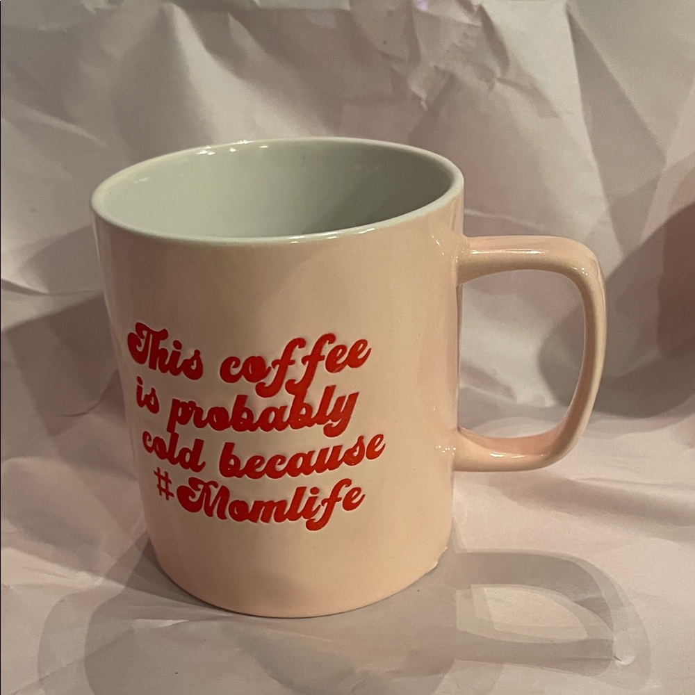 Pink Coffee Mug with Red Text NWT